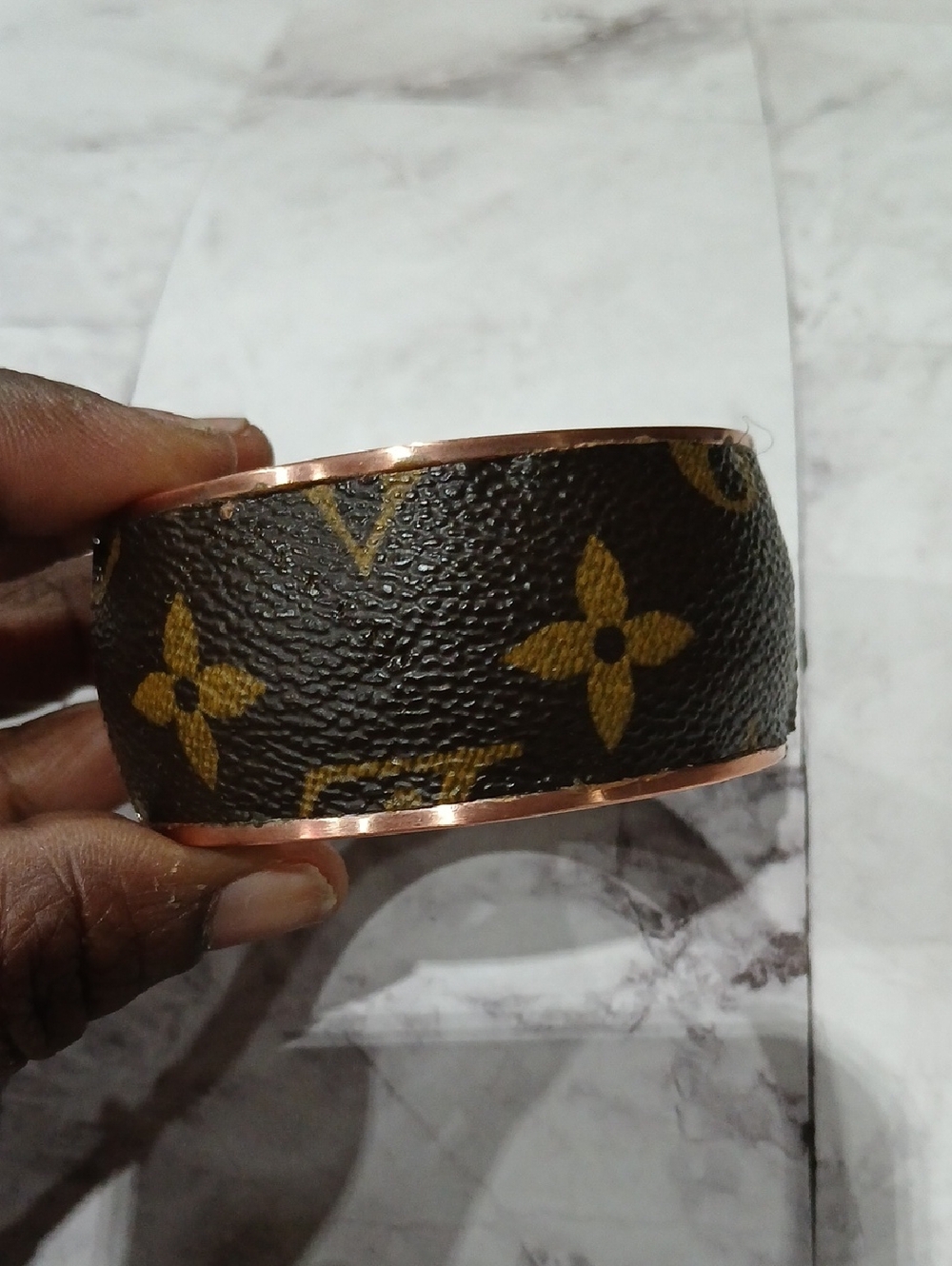 Upcycled LV Cuff Bangle Bracelet Made From Authentic LV Canvas